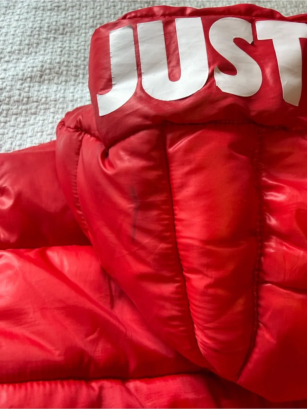 Nike Kids Red and Black Hooded Puffer Jacket
